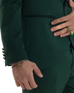 Abito Uomo Doppiopetto Quattro Bottoni Vestito Completo Smoking Rever Sciallato Raso Verde AE1111A