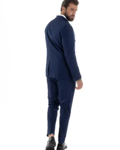 Abito Uomo Doppiopetto Quattro Bottoni Vestito Completo Smoking Rever Sciallato Raso Blu AE1112A