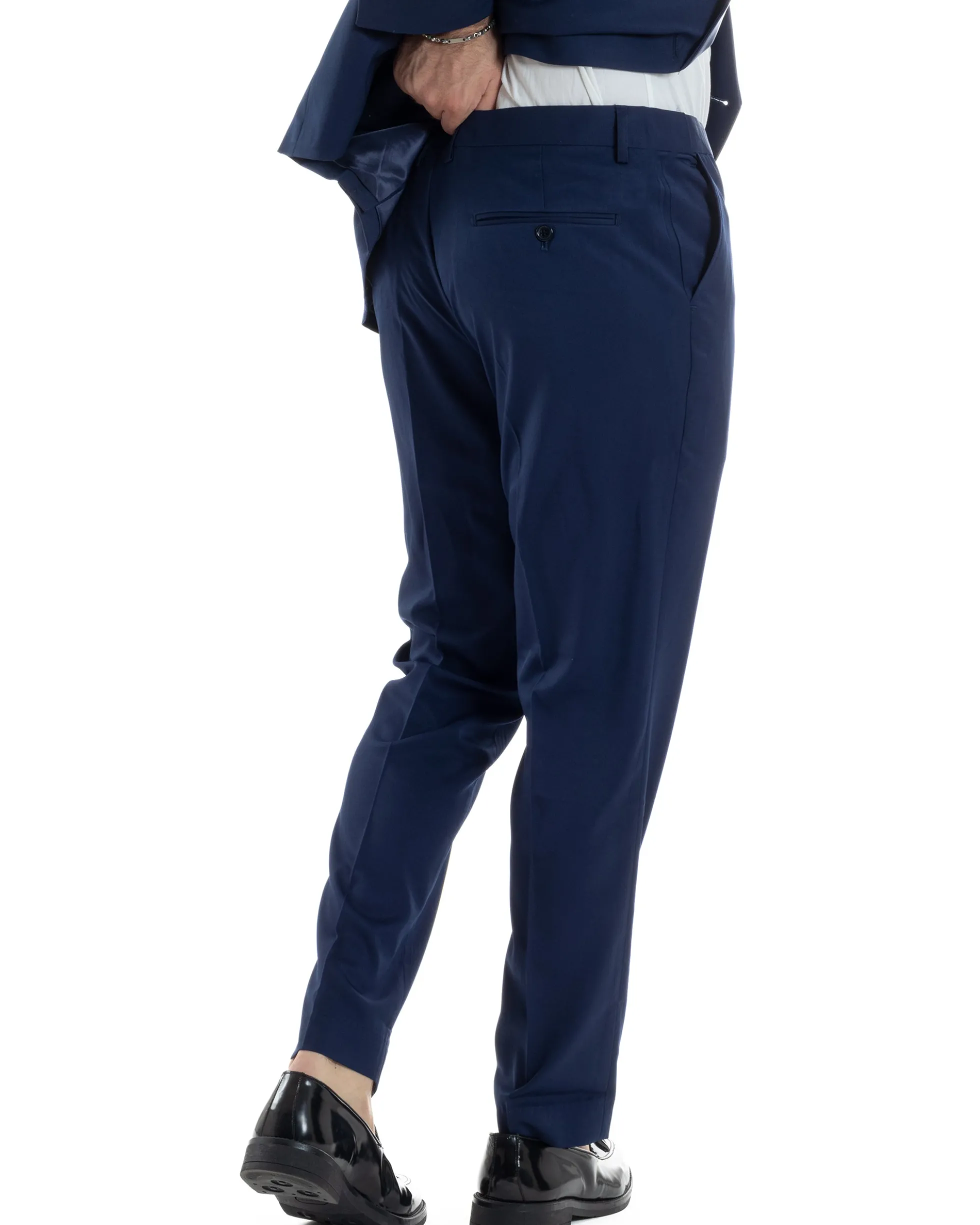 Abito Uomo Doppiopetto Quattro Bottoni Vestito Completo Smoking Rever Sciallato Raso Blu AE1112A