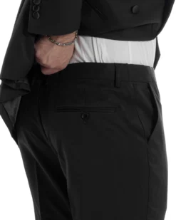 Abito Uomo Doppiopetto Quattro Bottoni Vestito Completo Smoking Rever Sciallato Raso Nero AE1110A