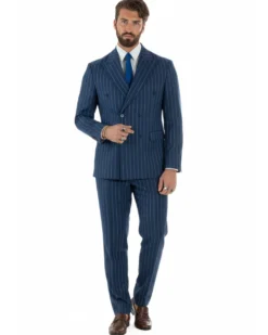 Abito uomo doppiopetto vestito gessato sartoriale rigato blu GIOSAL-AE1214A