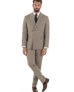 Abito uomo doppiopetto vestito gessato sartoriale rigato sottile tortora GIOSAL-AE1239A