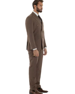 Abito uomo doppiopetto vestito gessato sartoriale rigato sottile marrone GIOSAL-AE1240A