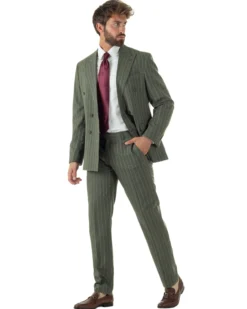 Abito uomo doppiopetto vestito gessato sartoriale rigato verde GIOSAL-AE1230A