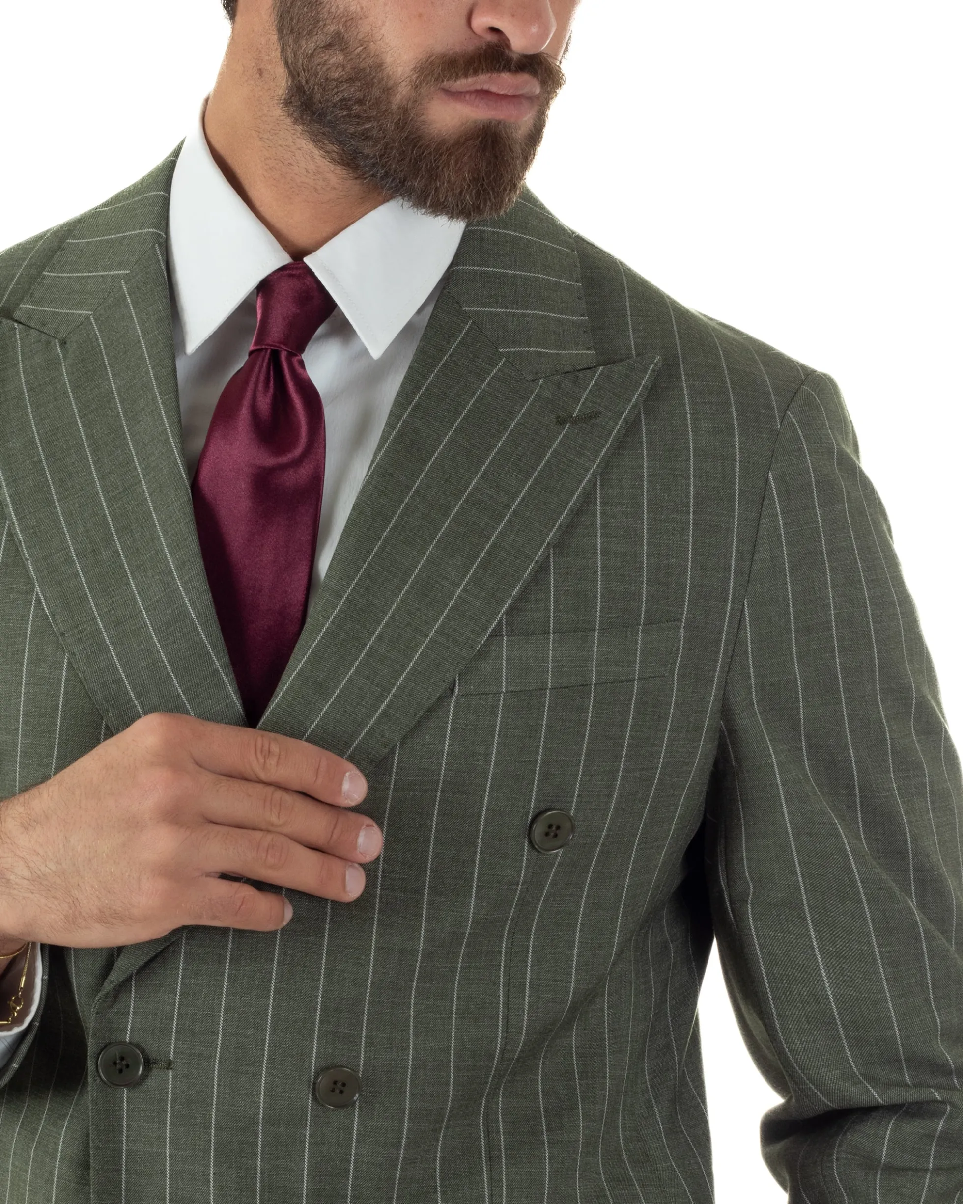 Abito uomo doppiopetto vestito gessato sartoriale rigato verde GIOSAL-AE1230A