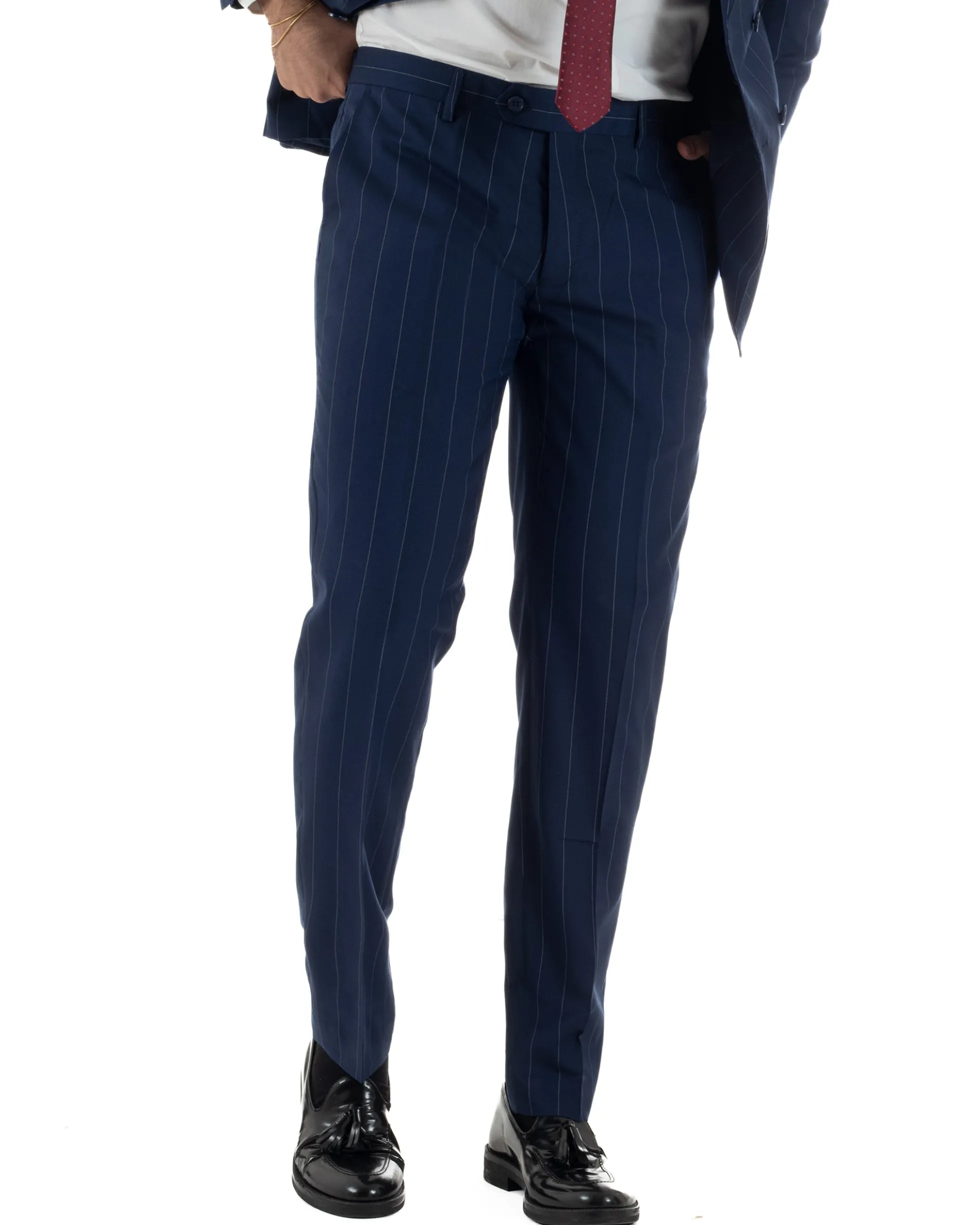Abito uomo doppiopetto vestito gessato sartoriale rigato sottile blu GIOSAL-AE1241A