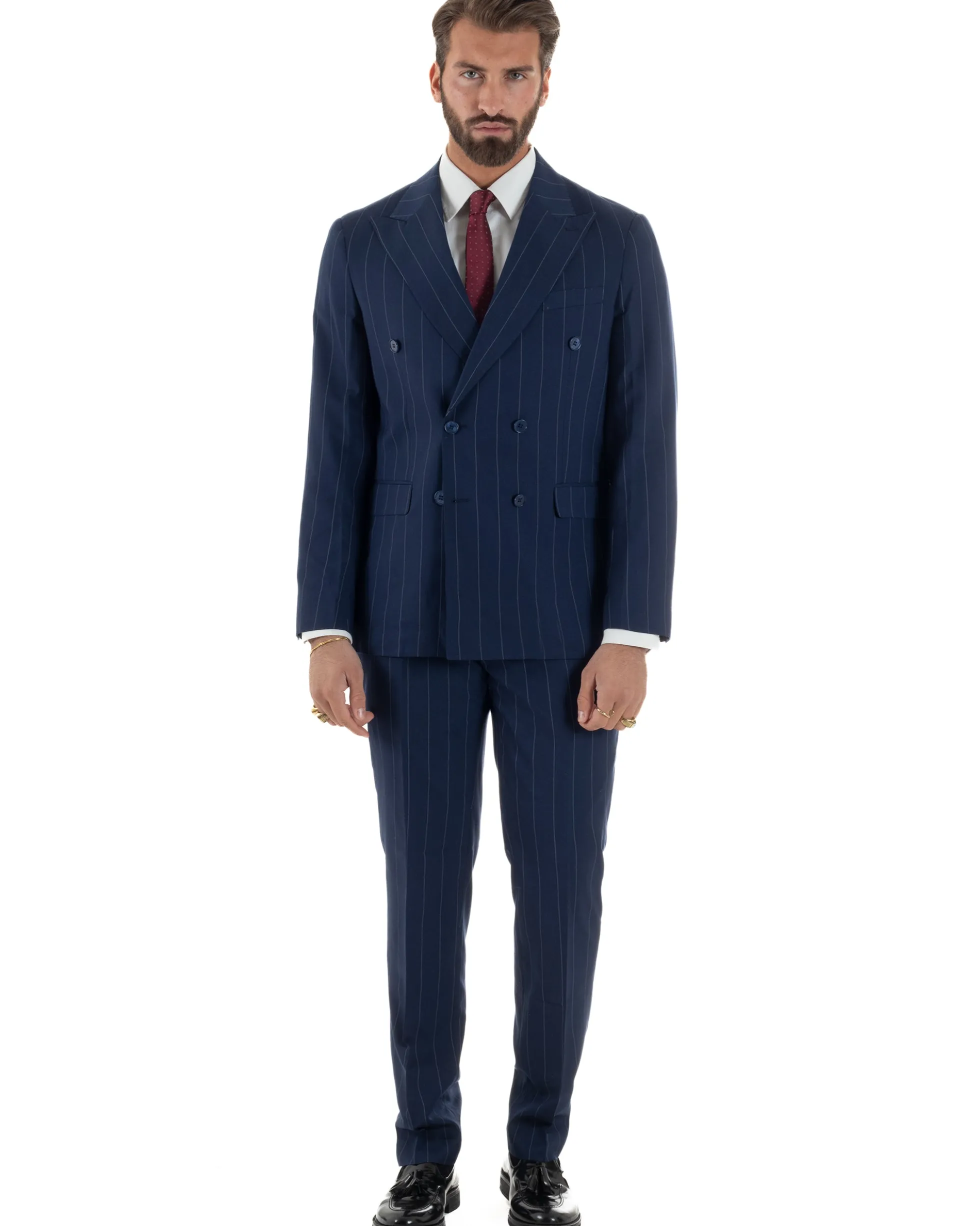 Abito uomo doppiopetto vestito gessato sartoriale rigato sottile blu GIOSAL-AE1241A