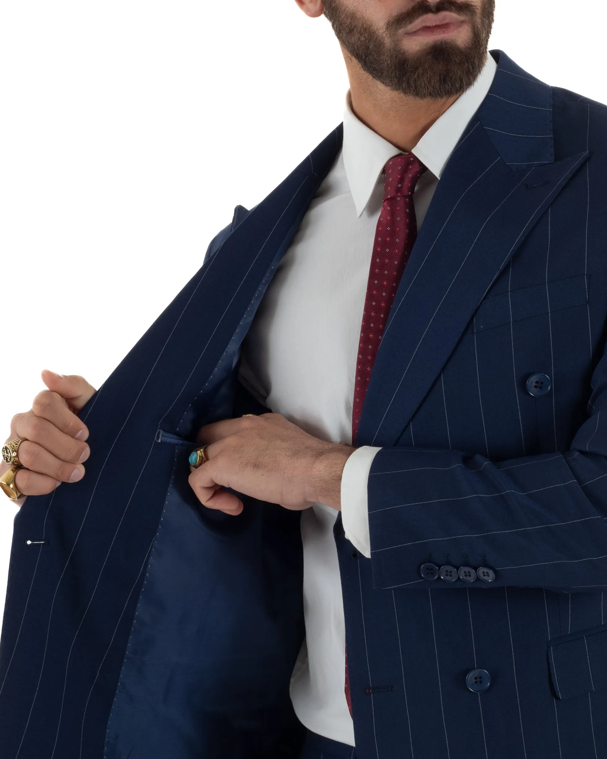 Abito uomo doppiopetto vestito gessato sartoriale rigato sottile blu GIOSAL-AE1241A