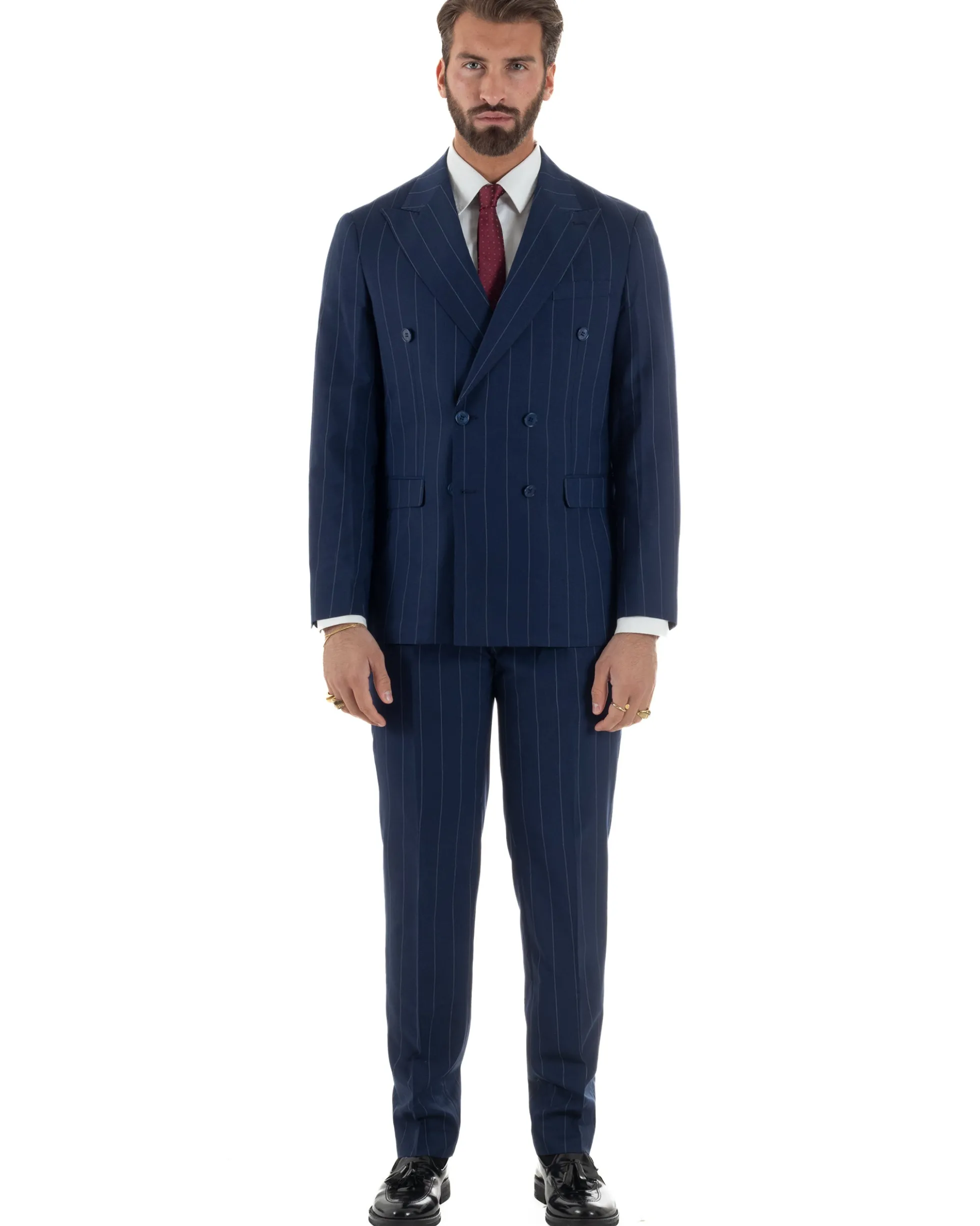 Abito uomo doppiopetto vestito gessato sartoriale rigato sottile blu GIOSAL-AE1241A