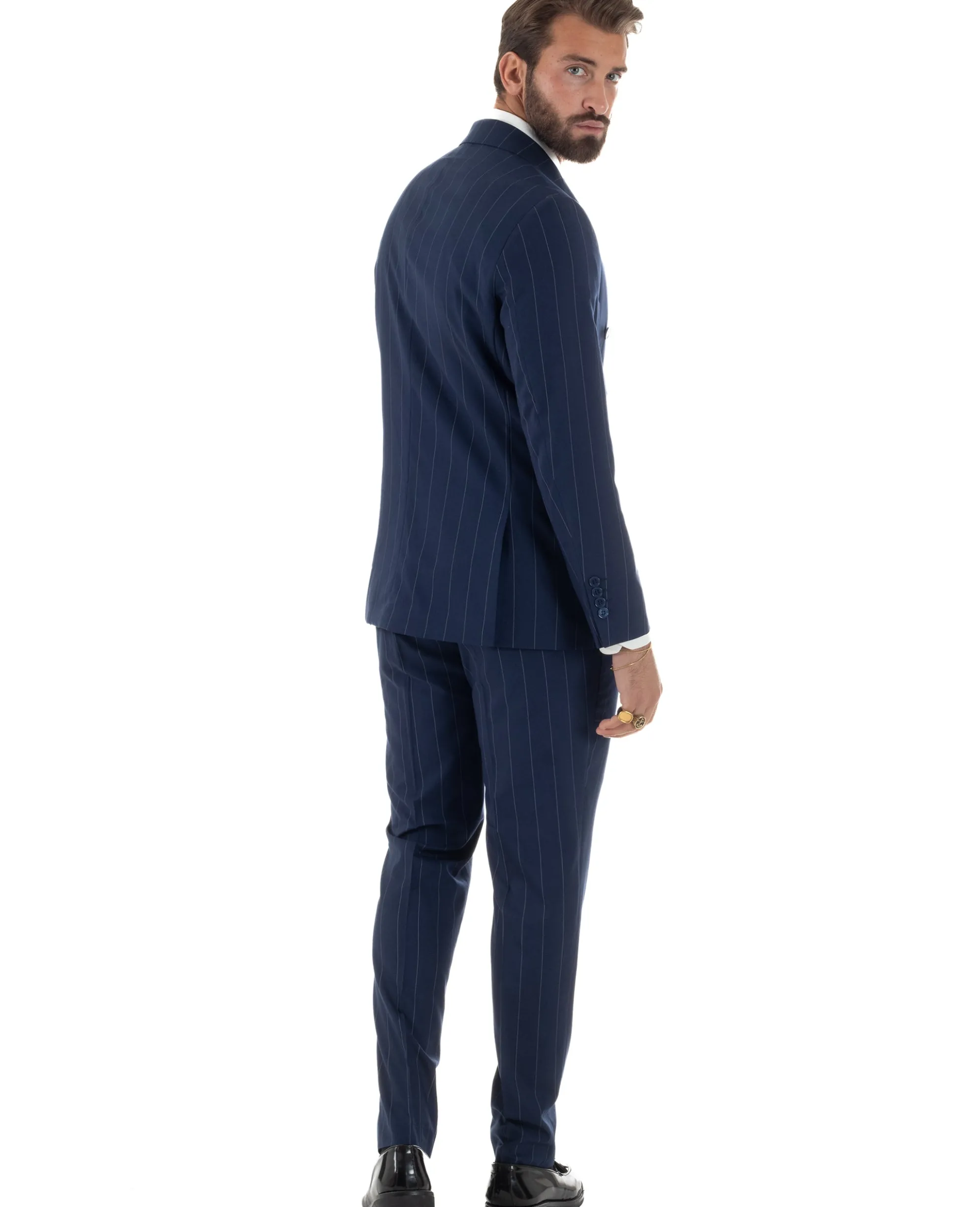 Abito uomo doppiopetto vestito gessato sartoriale rigato sottile blu GIOSAL-AE1241A