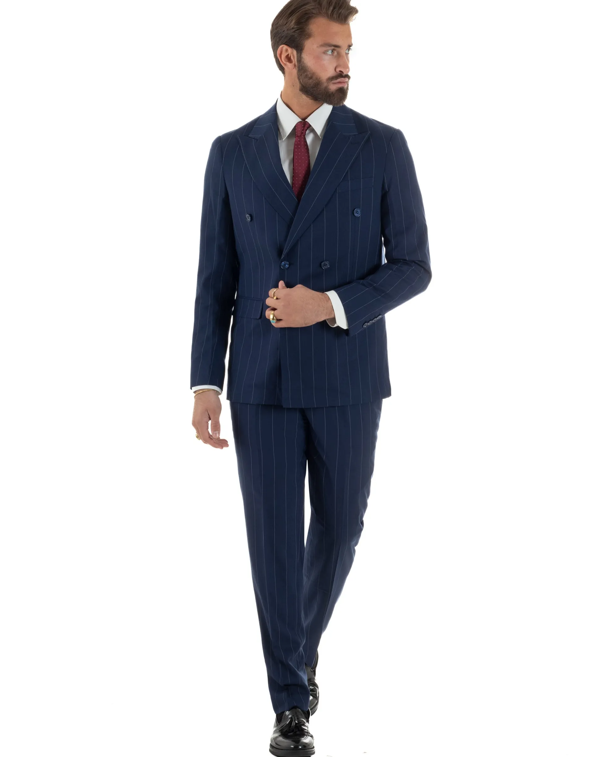 Abito uomo doppiopetto vestito gessato sartoriale rigato sottile blu GIOSAL-AE1241A
