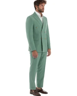 Abito Uomo Doppiopetto Vestito Completo Giacca Pantaloni Bottoni Metallo Verde Salvia AE1162A