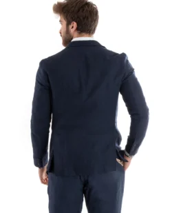 Abito uomo doppiopetto vestito sartoriale lino blu GIOSAL-OU2331A