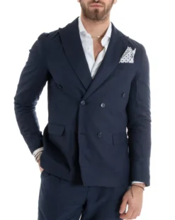Abito uomo doppiopetto vestito sartoriale lino blu GIOSAL-OU2331A
