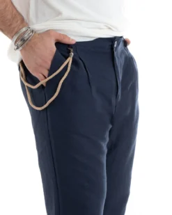 Abito uomo doppiopetto vestito sartoriale lino blu GIOSAL-OU2331A