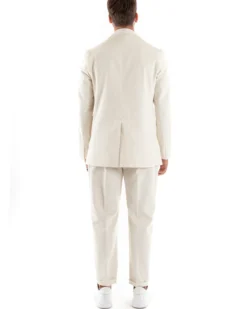 Abito Uomo Doppiopetto Vestito Velluto Completo Giacca Pantaloni Panna Elegante Cerimonia GIOSAL-OU2194A