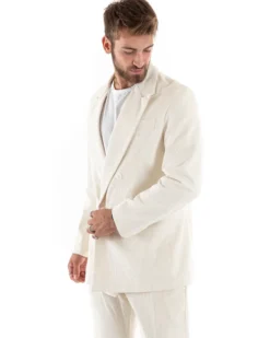 Abito Uomo Doppiopetto Vestito Velluto Completo Giacca Pantaloni Panna Elegante Cerimonia GIOSAL-OU2194A