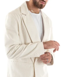 Abito Uomo Doppiopetto Vestito Velluto Completo Giacca Pantaloni Panna Elegante Cerimonia GIOSAL-OU2194A