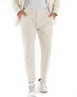 Abito Uomo Doppiopetto Vestito Velluto Completo Giacca Pantaloni Panna Elegante Cerimonia GIOSAL-OU2194A