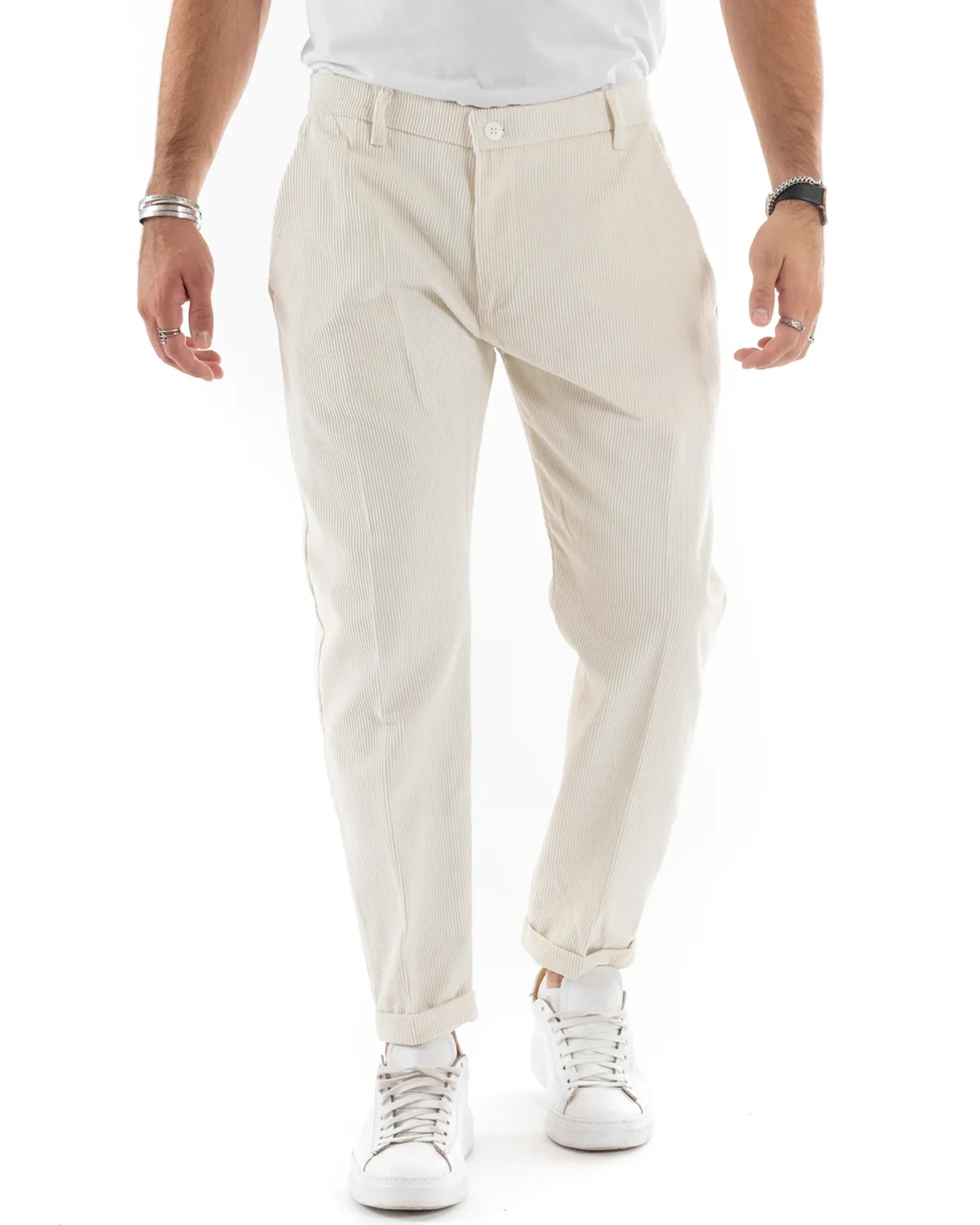 Abito Uomo Doppiopetto Vestito Velluto Completo Giacca Pantaloni Panna Elegante Cerimonia GIOSAL-OU2194A