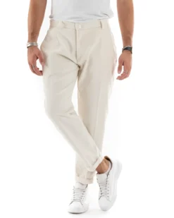 Abito Uomo Doppiopetto Vestito Velluto Completo Giacca Pantaloni Panna Elegante Cerimonia GIOSAL-OU2194A