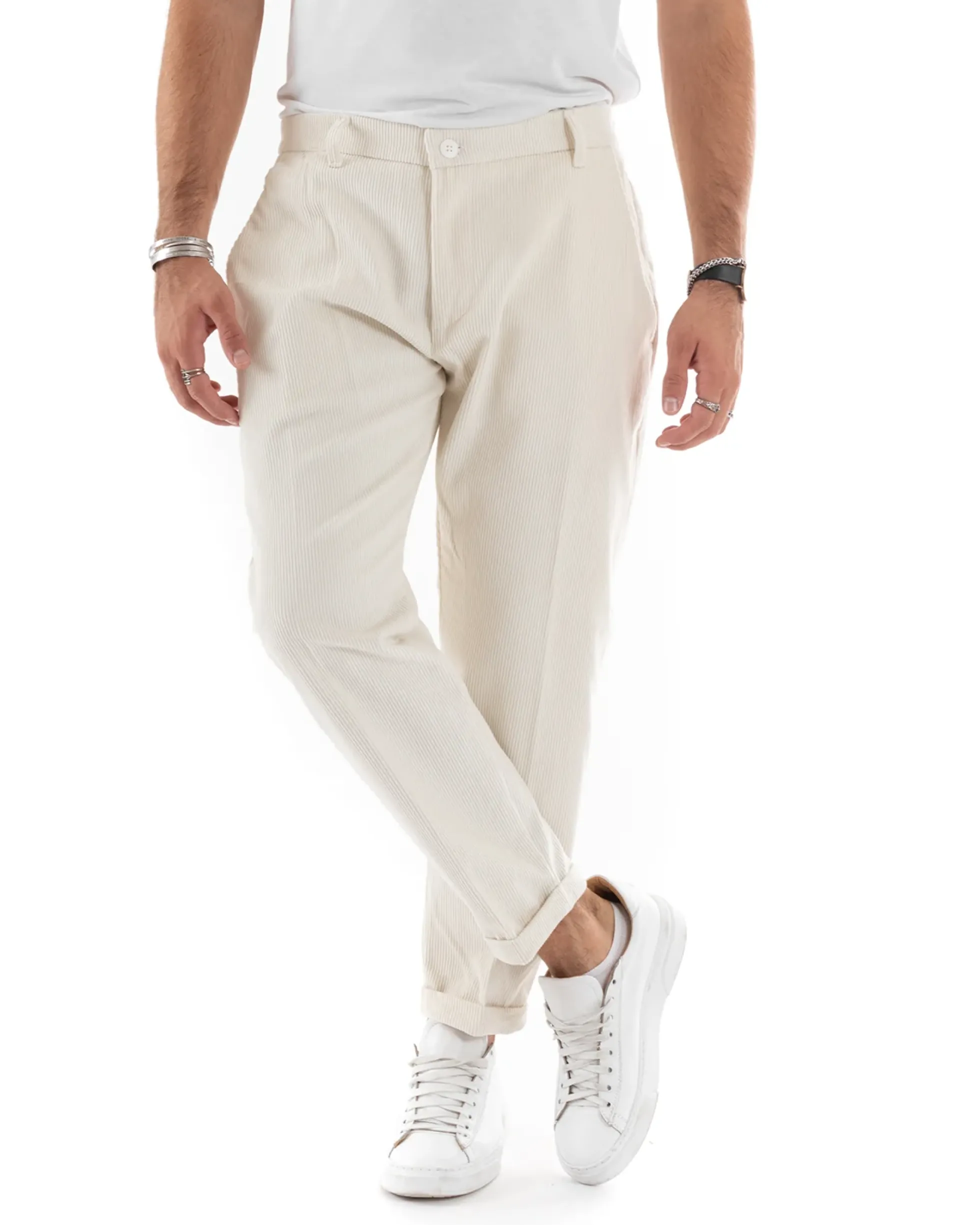 Abito Uomo Doppiopetto Vestito Velluto Completo Giacca Pantaloni Panna Elegante Cerimonia GIOSAL-OU2194A