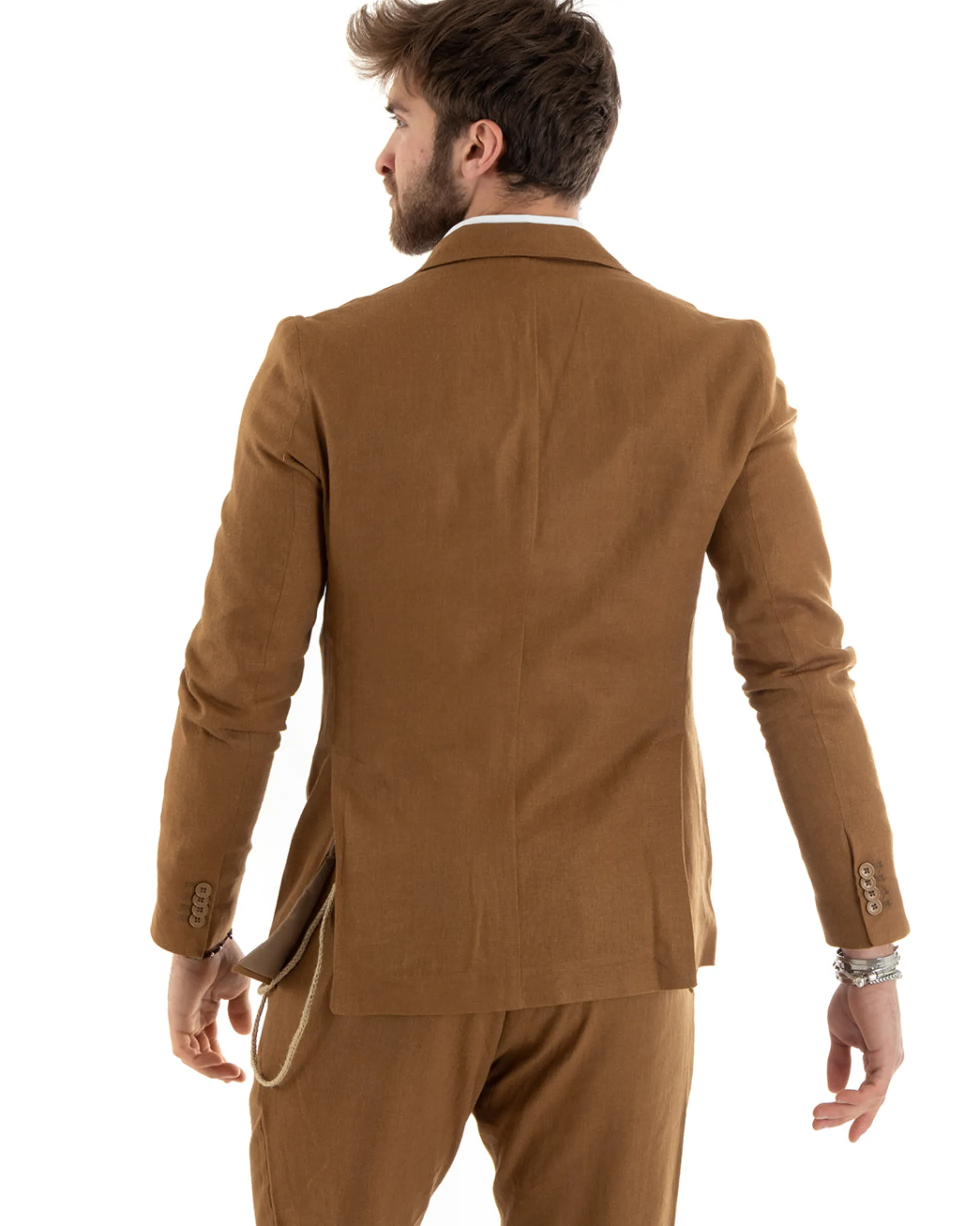 Abito uomo doppiopetto vestito sartoriale lino camel GIOSAL-OU2334A