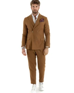 Abito uomo doppiopetto vestito sartoriale lino camel GIOSAL-OU2334A