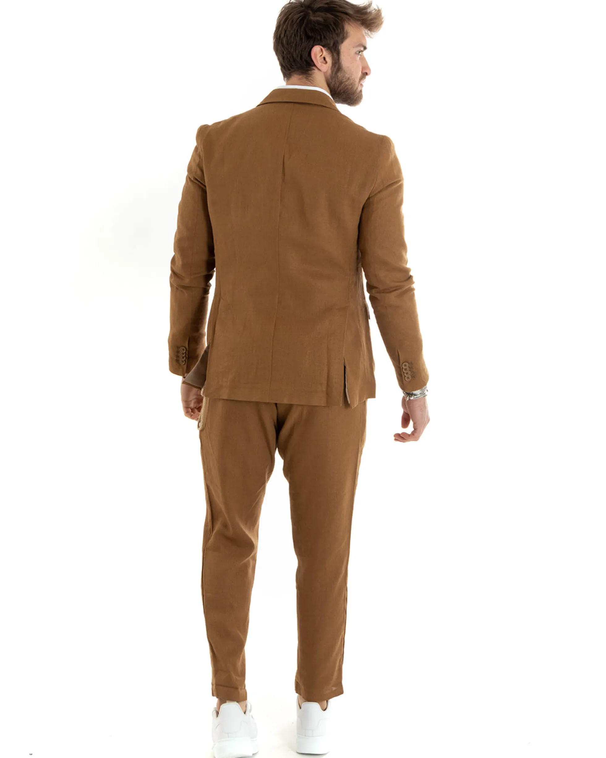 Abito uomo doppiopetto vestito sartoriale lino camel GIOSAL-OU2334A