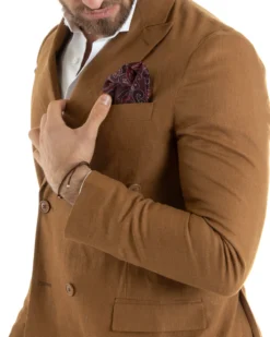 Abito uomo doppiopetto vestito sartoriale lino camel GIOSAL-OU2334A