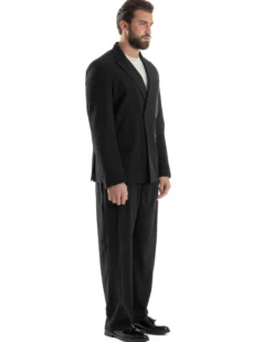 Abito Uomo Doppiopetto Viscosa Relaxed Fit Completo Giacca Rever A Lancia Pantaloni Pinces Fondo Largo Baggy Casual Nero GIOSAL-AE1120A