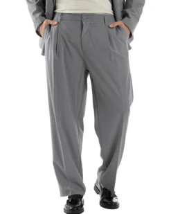 Abito Uomo Doppiopetto Viscosa Relaxed Fit Completo Giacca Rever A Lancia Pantaloni Pinces Fondo Largo Baggy Casual Grigio GIOSAL-AE1119A