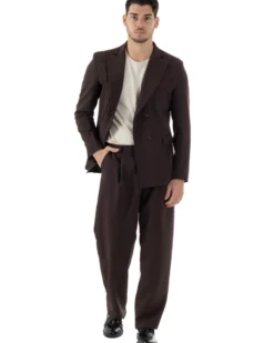 Abito Uomo Doppiopetto Viscosa Relaxed Fit Completo Giacca Rever A Lancia Pantaloni Pinces Fondo Largo Baggy Casual Moro GIOSAL-AE1123A