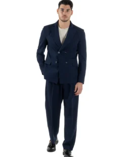 Abito Uomo Doppiopetto Viscosa Relaxed Fit Completo Giacca Rever A Lancia Pantaloni Pinces Fondo Largo Baggy Casual Blu GIOSAL-AE1122A