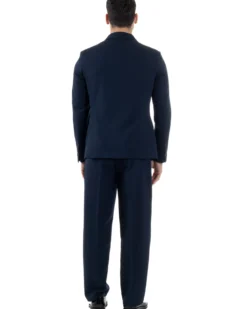 Abito Uomo Doppiopetto Viscosa Relaxed Fit Completo Giacca Rever A Lancia Pantaloni Pinces Fondo Largo Baggy Casual Blu GIOSAL-AE1122A