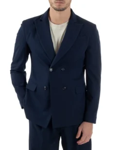 Abito Uomo Doppiopetto Viscosa Relaxed Fit Completo Giacca Rever A Lancia Pantaloni Pinces Fondo Largo Baggy Casual Blu GIOSAL-AE1122A