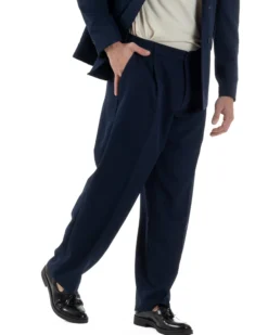Abito Uomo Doppiopetto Viscosa Relaxed Fit Completo Giacca Rever A Lancia Pantaloni Pinces Fondo Largo Baggy Casual Blu GIOSAL-AE1122A