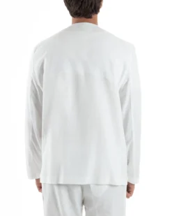 Abito uomo lino vestito giacca doppiopetto 2 bottoni scollo v pantaloni laccio bianco GIOSAL-OU2519A