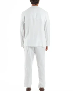 Abito uomo lino vestito giacca doppiopetto 2 bottoni scollo v pantaloni laccio bianco GIOSAL-OU2519A