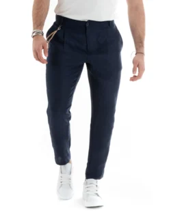 Abito Uomo Monopetto Completo Lino Sartoriale Giacca Pantaloni Blu GIOSAL-OU2324A