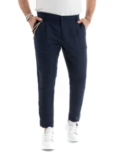 Abito Uomo Monopetto Completo Lino Sartoriale Giacca Pantaloni Blu GIOSAL-OU2324A