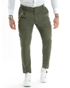 Abito Uomo Monopetto Completo Lino Sartoriale Giacca Pantaloni Verde GIOSAL-OU2323A