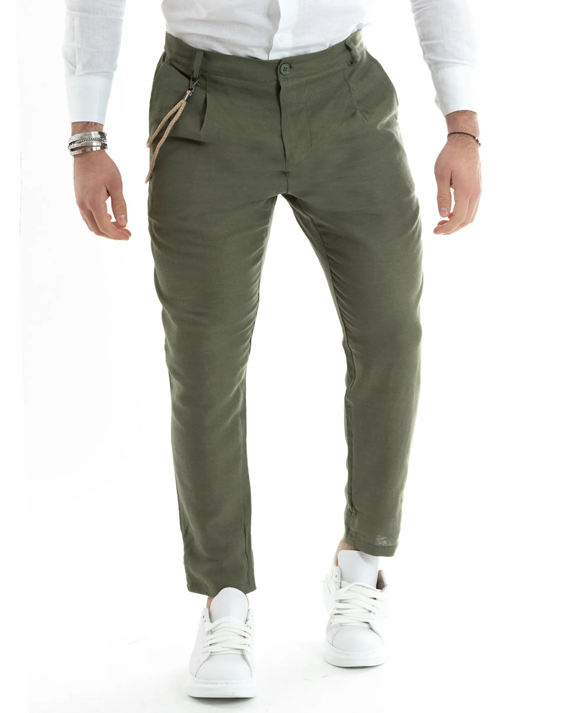 Abito Uomo Monopetto Completo Lino Sartoriale Giacca Pantaloni Verde GIOSAL-OU2323A