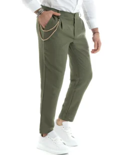 Abito Uomo Monopetto Completo Lino Sartoriale Giacca Pantaloni Verde GIOSAL-OU2323A