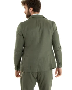 Abito Uomo Monopetto Completo Lino Sartoriale Giacca Pantaloni Verde GIOSAL-OU2323A