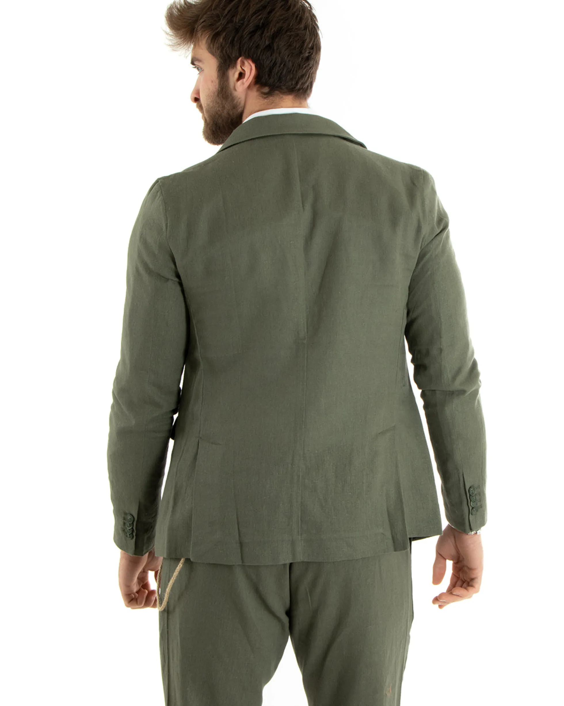 Abito Uomo Monopetto Completo Lino Sartoriale Giacca Pantaloni Verde GIOSAL-OU2323A