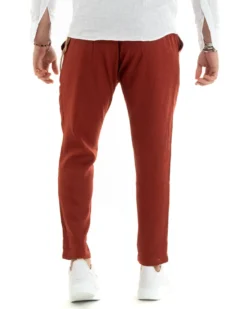 Abito Uomo Monopetto Completo Lino Sartoriale Giacca Pantaloni Mattone GIOSAL-OU2328A