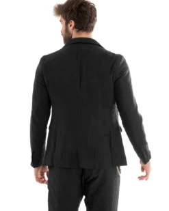 Abito Uomo Monopetto Completo Lino Sartoriale Giacca Pantaloni Nero GIOSAL-OU2325A