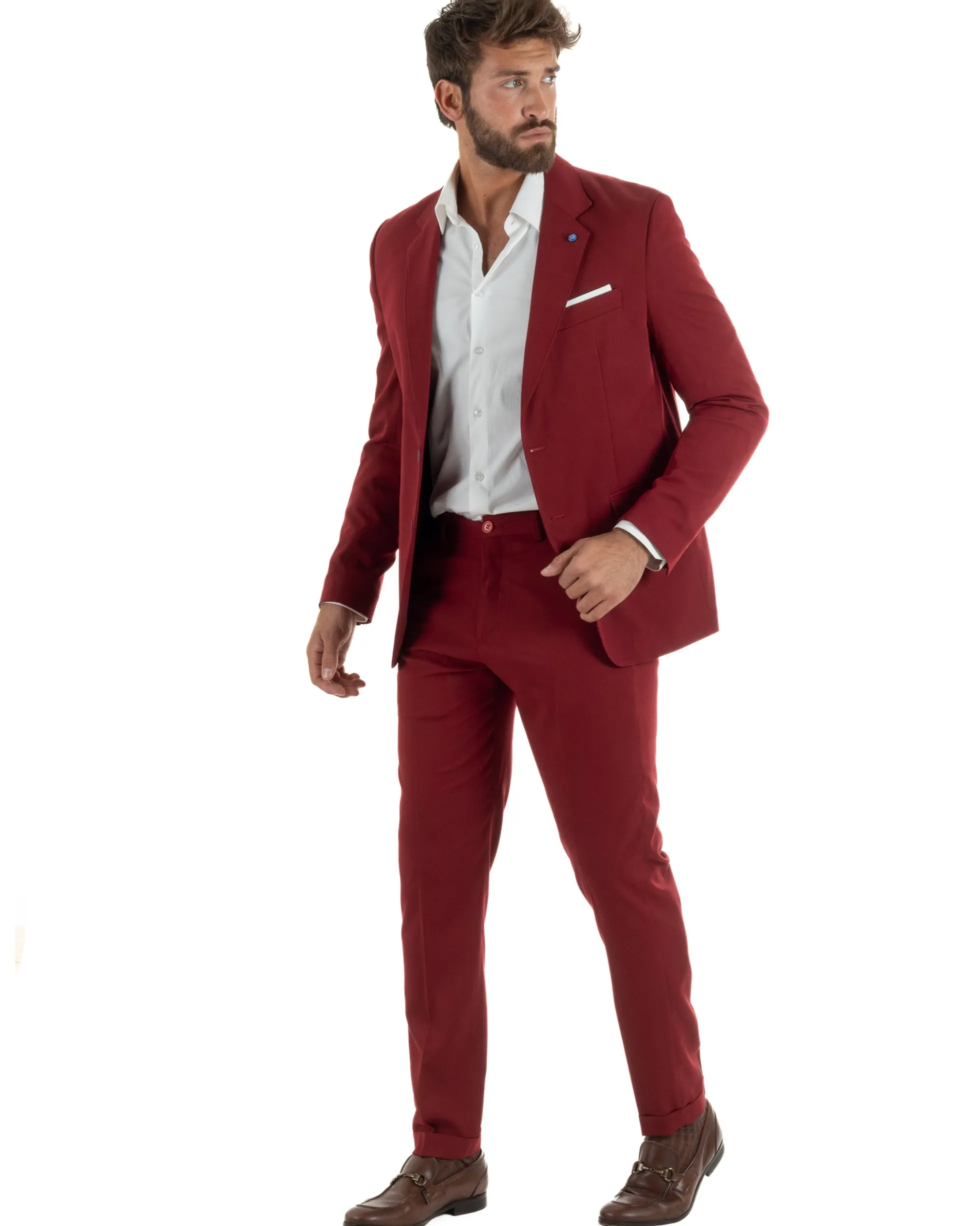 Abito uomo monopetto completo giacca pantaloni slim fit bordeaux GIOSAL-AE1252A