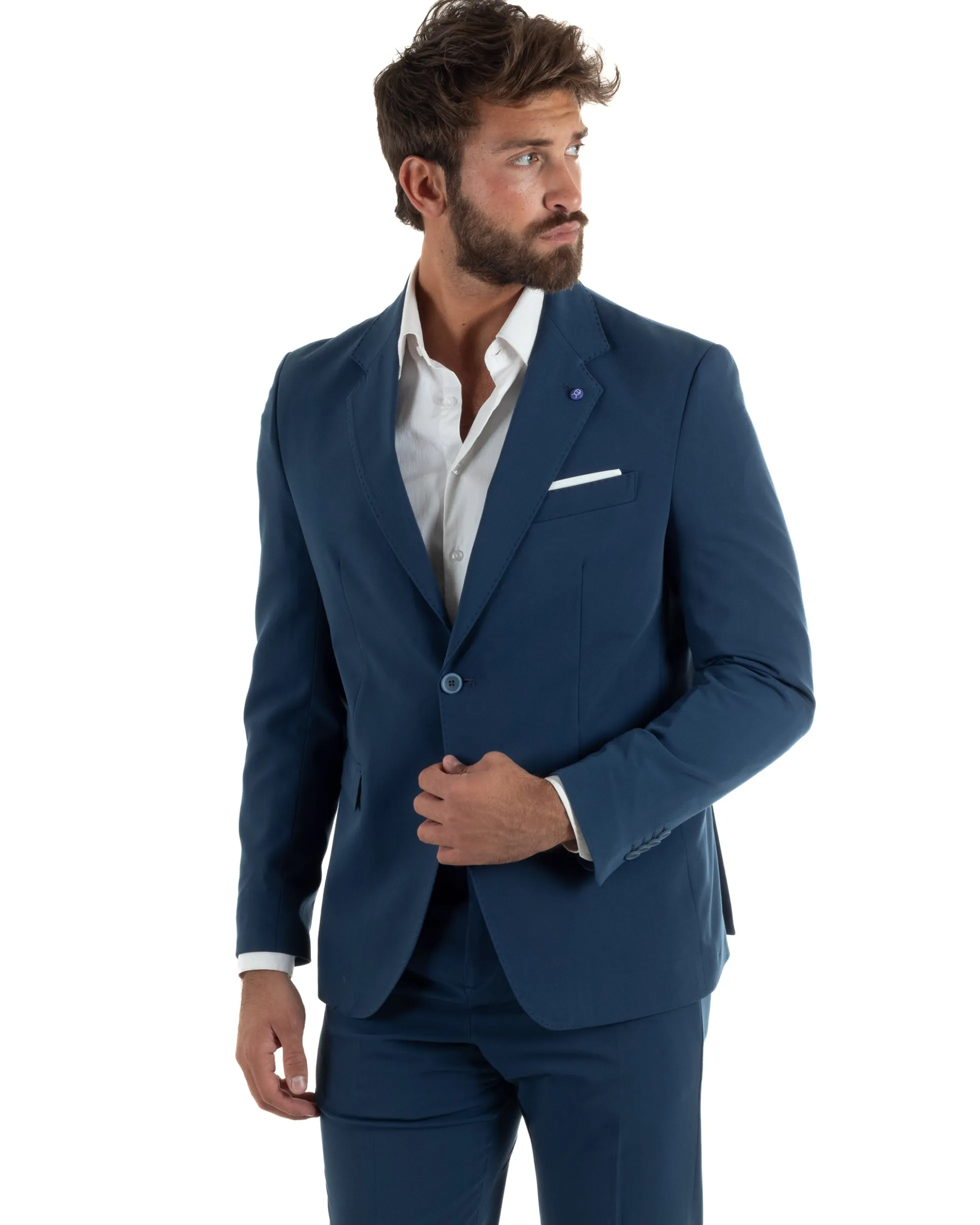 Abito uomo monopetto completo giacca pantaloni slim fit blu GIOSAL-AE1253A